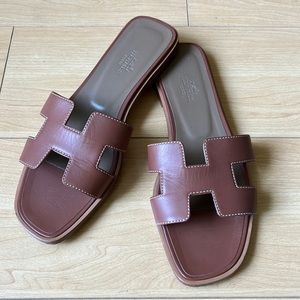 Hermes Gold Oran Sandals 37.5